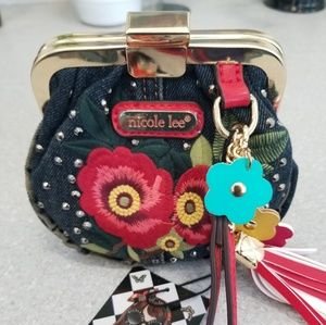 (NWT) Nicole Lee Floral Denim Wristlet Coin Purse